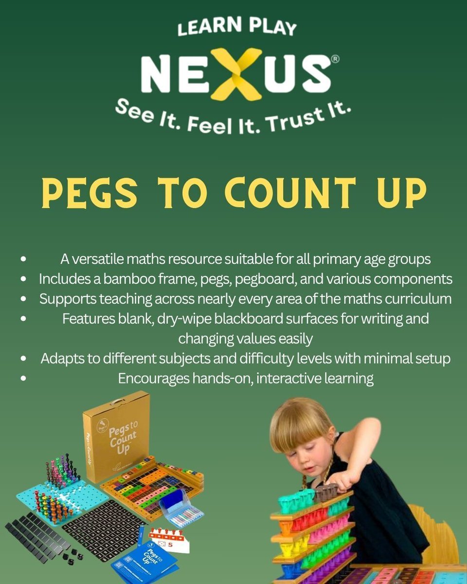 learnplaynexus's tweet image. 💛 Stack it, count it, and watch the learning add up!
Pegs to Count Up turns maths into playtime — perfect for curious thinkers and creative classrooms. ✨
#LearnPlayNexus #PlayToLearn #MathsFun