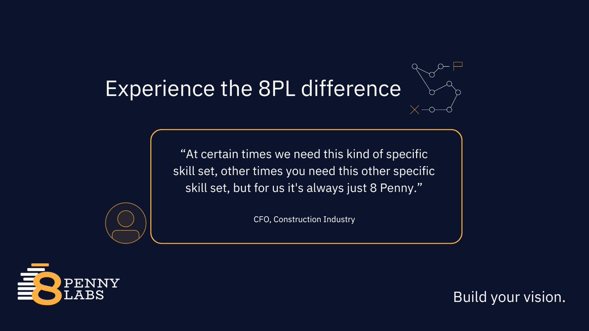 jmmcnamara's tweet image. Different challenges require different skills.  

At 8 Penny Labs, we provide the right expertise at the right time so you have what you need to succeed.  

#8PL #TrustedPartner #CustomerSoftware #BusinessInnovation #DigitalTransformation
