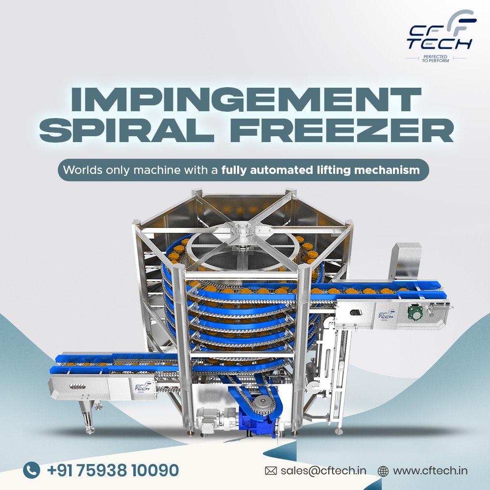 cochinfoodtech's tweet image. Experience unmatched freezing efficiency with the compact spiral impingement freezer, the only machine featuring a fully automated lifting mechanism.

For more details:
☎ +91 7593810090, 0484 2794140
#CFTECH #IQF #spiralimpingmentfreezer #foodprocessingmachinery #refindustry