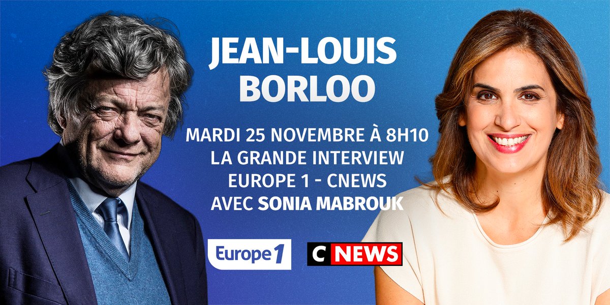 🔵 Ce mardi 25 novembre dans #LaGrandeITW #Europe1 - CNews à 8h10

➡️<a href="/SoMabrouk/">Mabrouk Sonia</a> reçoit <a href="/JLBorloo/">Jean-Louis BORLOO</a>, ancien ministre, et président fondateur de l’<a href="/UDI_off/">UDI</a>
