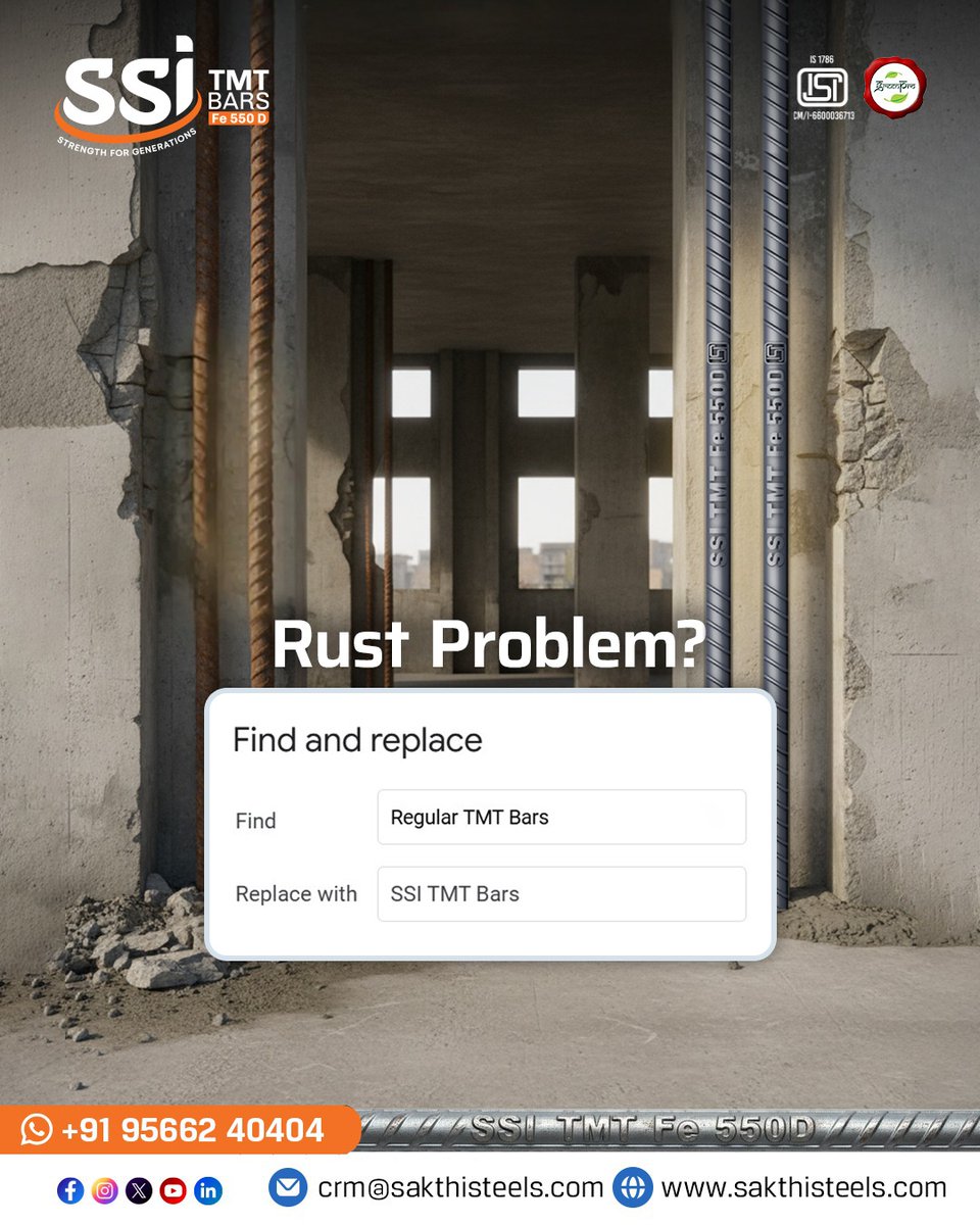 ssitmtbar's tweet image. Use Find and Replace with Image….. Find: Ordinary TMT Bars Replace with: SSI TMT Bars

#ssitmtbars #buildwithstrength #trustedsteel