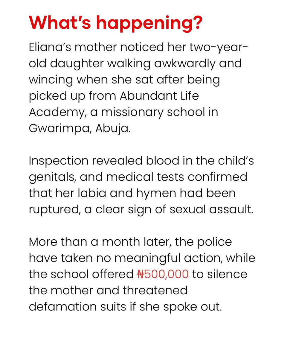 wearegst's tweet image. A child was sexually assaulted, and the school’s first instinct was to threaten her mother — while police dismissed the case. Absolutely diabolical.

Nigeria needs a full child-safeguarding reset: mandatory reporting, independent investigations, and real consequences for every…