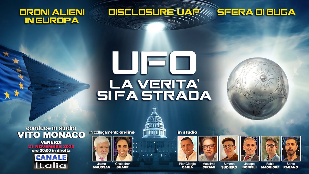 cariapg's tweet image. "UFO: LA VERITÀ SI FA STRADA" su Canale Italia ha aperto nuovi orizzonti sui fenomeni UFO, portando alla luce decenni di indagini spesso ignorate dai media. 

🎥 Guarda la PREMIÈRE, questa sera, LUNEDì 24 NOVEMBRE ORE 21.00 sul mio canale YouTube 👉🏻 bit.ly/ufo-la-verita-…