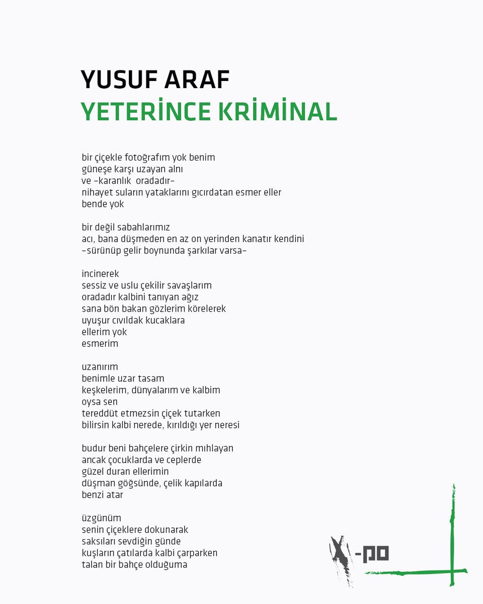 [Yusuf Araf - Yeterince Kriminal] 
#Xpoetry #Xpoetries #BuzdokuzXPo