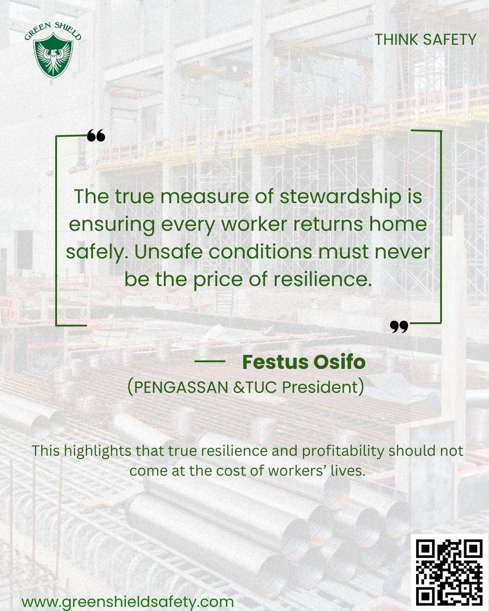 GreenShield12's tweet image. @greenshieldsafety 
The true measure of stewardship is ensuring every worker returns home safely. Unsafe conditions must never be the price of resilience.

Real leadership is proven not by output or profit, but by how well we protect the people who make the work possible. 

No…