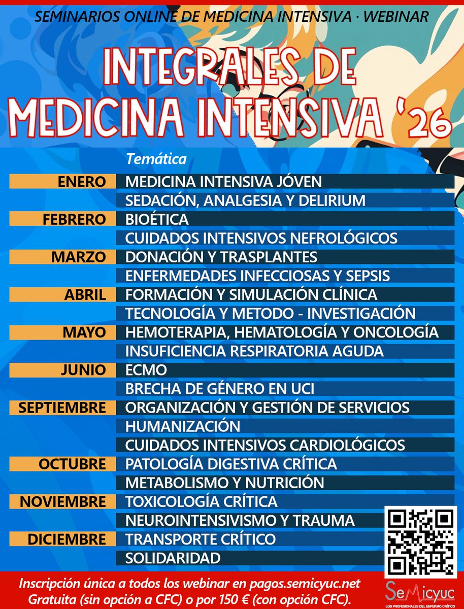 Los miembros de las Sociedades pertenecientes a la FEPIMCTI pueden inscribirse a la serie de 21 webinar que organiza la <a href="/semicyuc/">SEMICYUC</a> Una inscripción única y gratuita que permite acceder a una actualización anual en nuestra especialidad.
Informes: bit.ly/48Cne7V
#formación