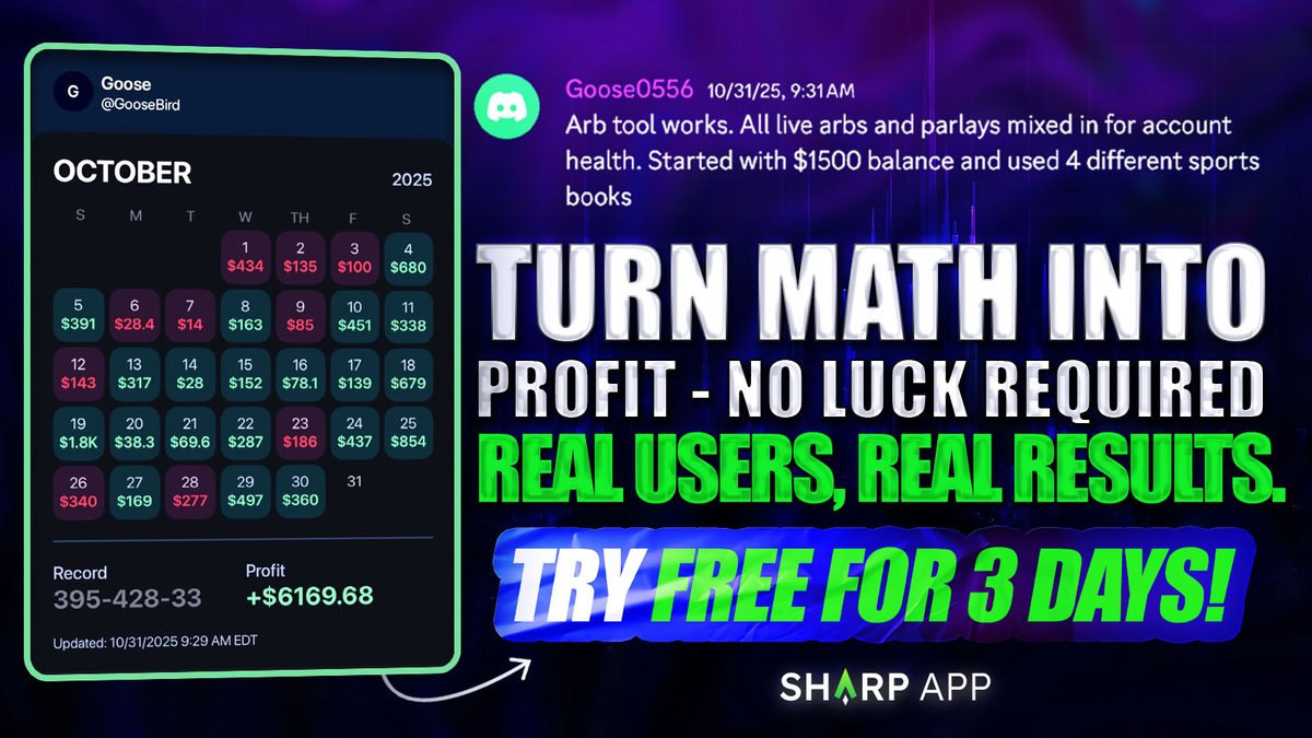 SharpApp's tweet image. You deserve to make an extra few bucks. 

Sharp&apos;s Arbitrage Tool helps you sustain profit and bankroll-building - and can be the icing on the cake when you win big. 

Try it out in our bio 🔥