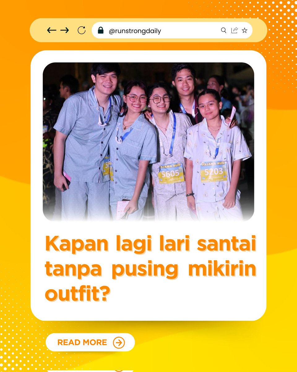 runstrongdaily's tweet image. Bangun tidur? Terus lari? 😆
Pajamas Run 2025 hadir di TMII, Jakarta, Minggu 7 Desember! 

#pajamasrun2025 #RunEnergyID #funrun