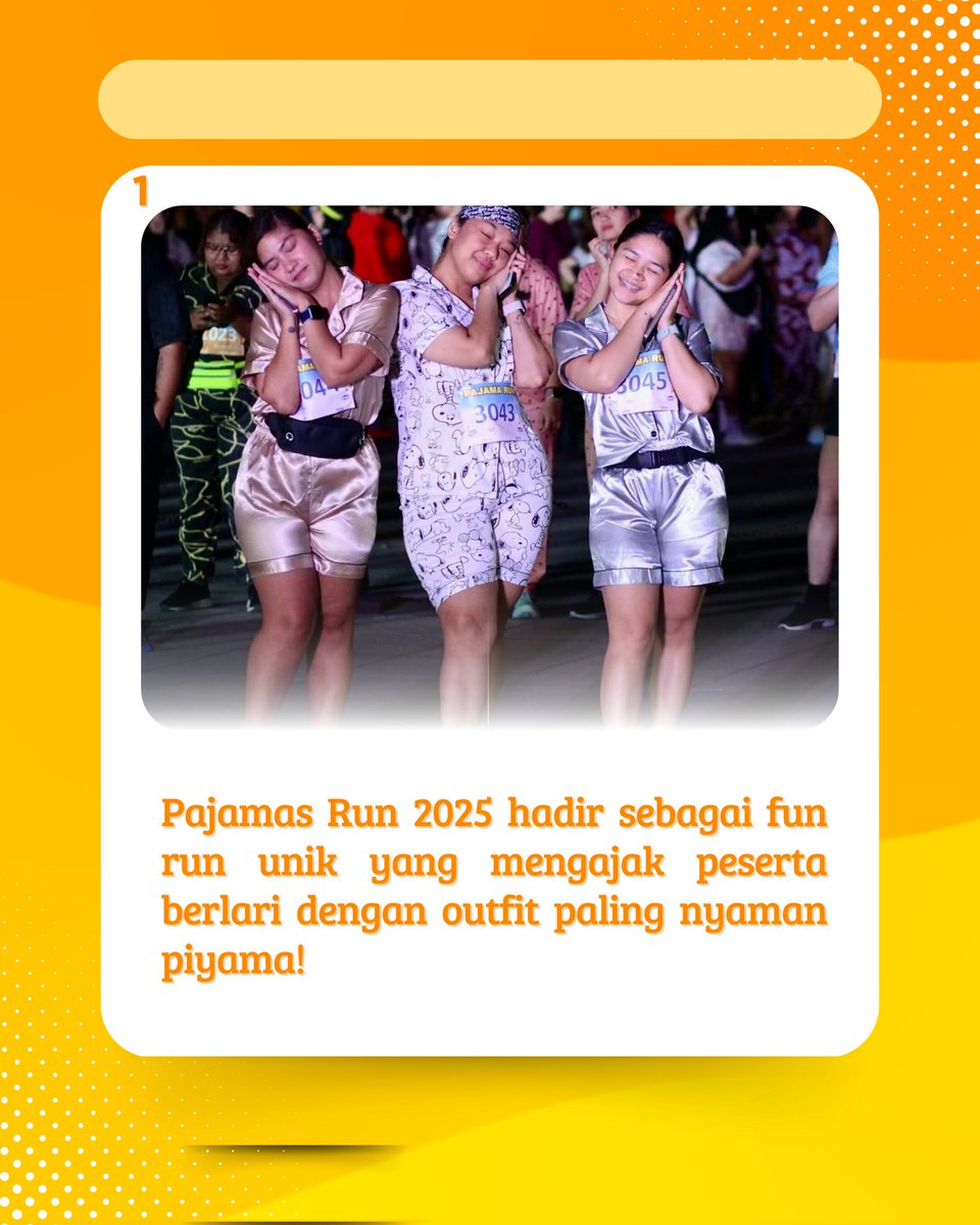 runstrongdaily's tweet image. Bangun tidur? Terus lari? 😆
Pajamas Run 2025 hadir di TMII, Jakarta, Minggu 7 Desember! 

#pajamasrun2025 #RunEnergyID #funrun