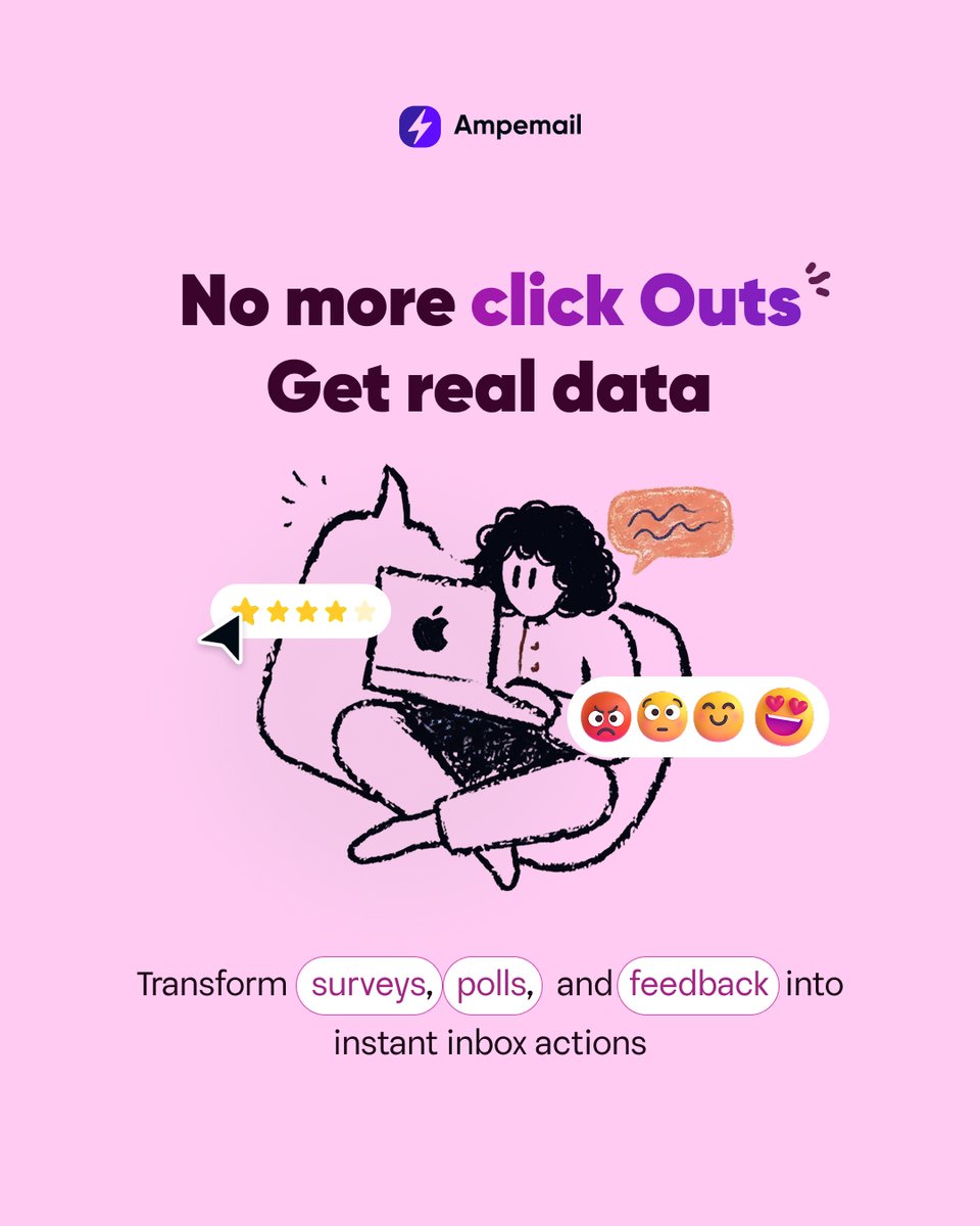 Ampemail's tweet image. Bring actions inside the inbox.
With Ampemail, surveys, polls, and feedback can be completed without clicking away — helping you collect real, instant data.

#ampemail #interactiveEmail #emailmarketing