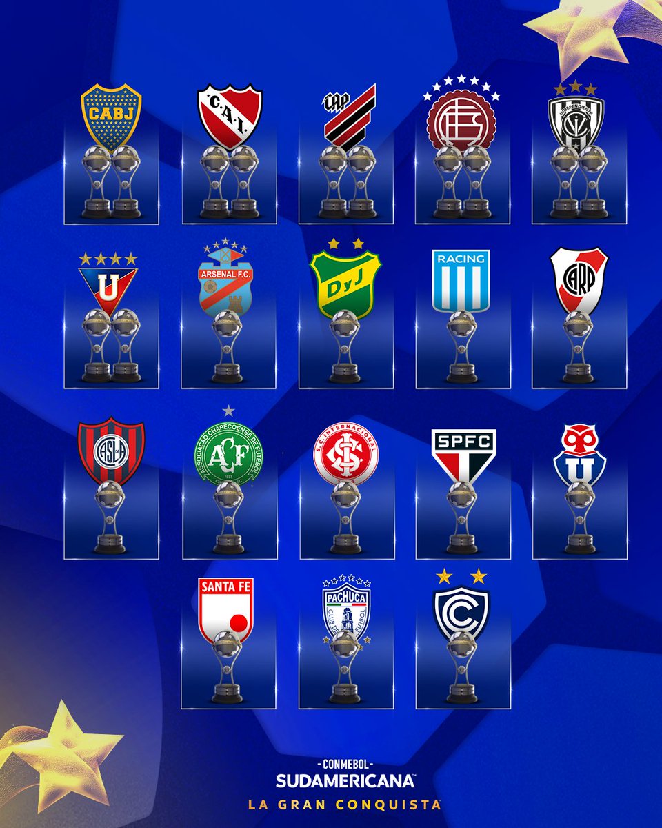 Sudamericana's tweet image. ⭐️🏆 Los equipos con más títulos en la CONMEBOL #Sudamericana 

#LaGranConquista