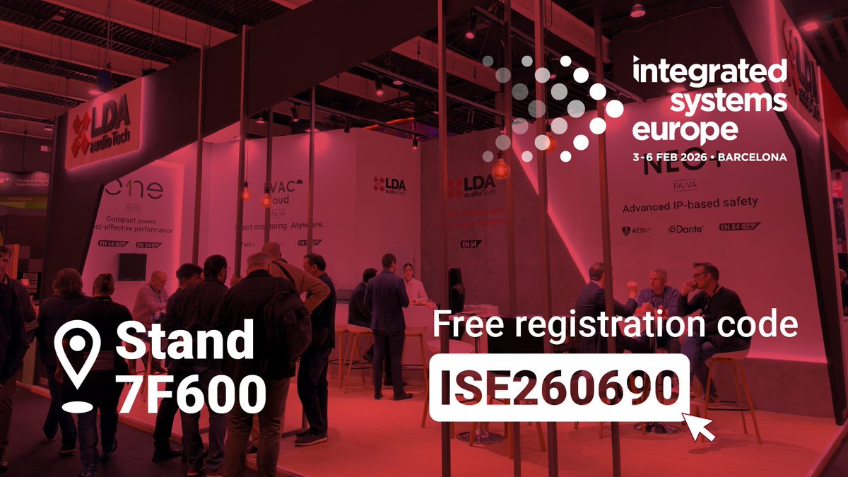 LDAAudioTech's tweet image. 🎉 ISE 2026 is coming!

Join us in Barcelona, 3–6 Feb, at stand 7F600.

🔹 Get your free pass with code ISE260690
🔹 Book a meeting with our team and see how we make your projects smarter

Plan your visit: lda-audiotech.com/ise2026/ 
 
#LDA #LDAAudioTech #ISE2026 #PushBeyond