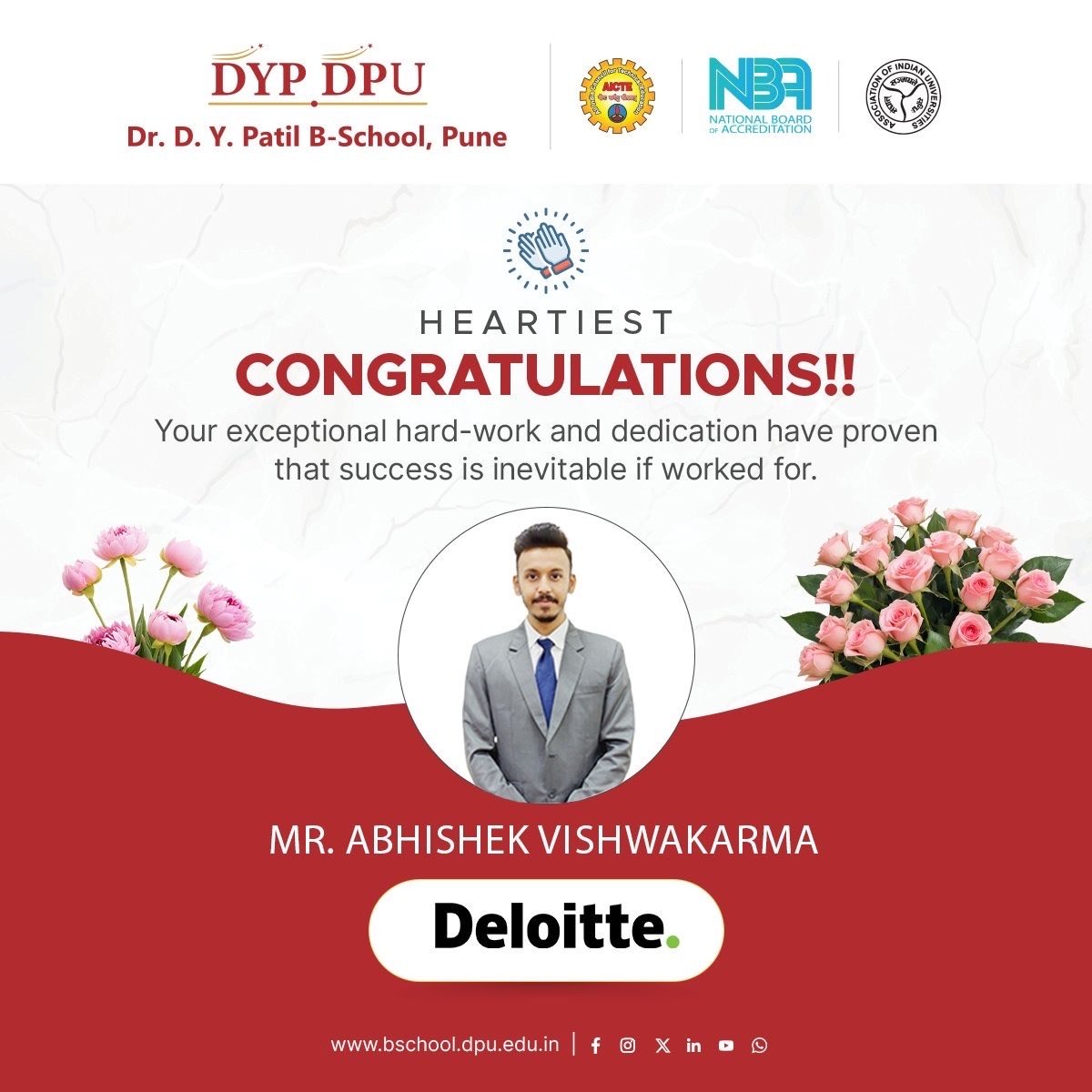 DYPBS_Pune's tweet image. Success isn’t a stroke of luck; it’s the result of persistence, preparation, and passion.
We’re proud to celebrate our students who have successfully secured placements at Deloitte, marking another milestone in their journey toward excellence.

#placement #placementcell #dypatil