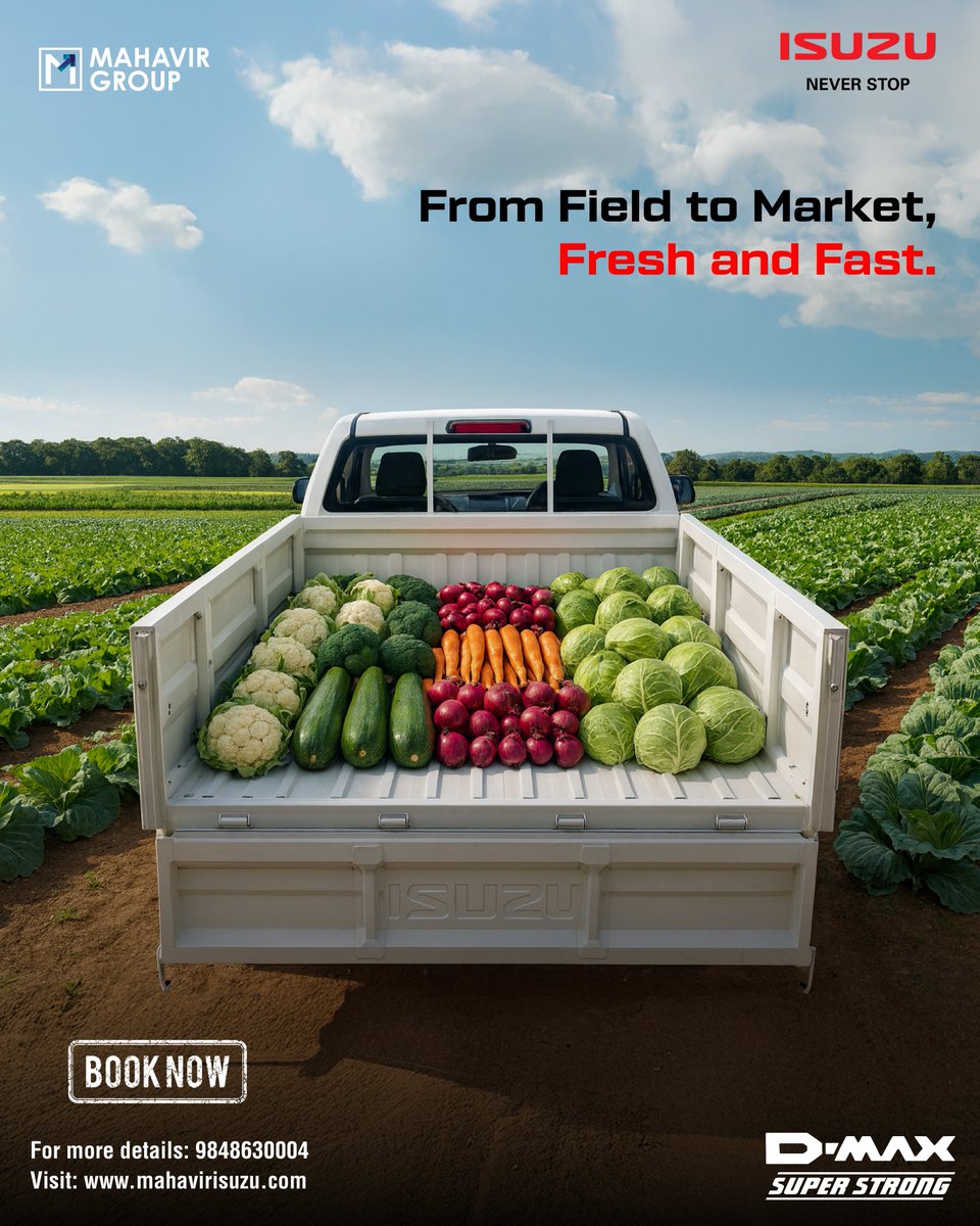ISUZUHyderabad's tweet image. Experience seamless strength that moves your business with unmatched efficiency. The ISUZU D-Max R-Cab delivers freshness, speed, and reliability in every mile.
Call: 9848630004.
#MahavirISUZU #Dmax #Regularcab #ISUZUdmax #Rcab #ISUZU #ISUZUneverstop #ISUZUmotorsIndia