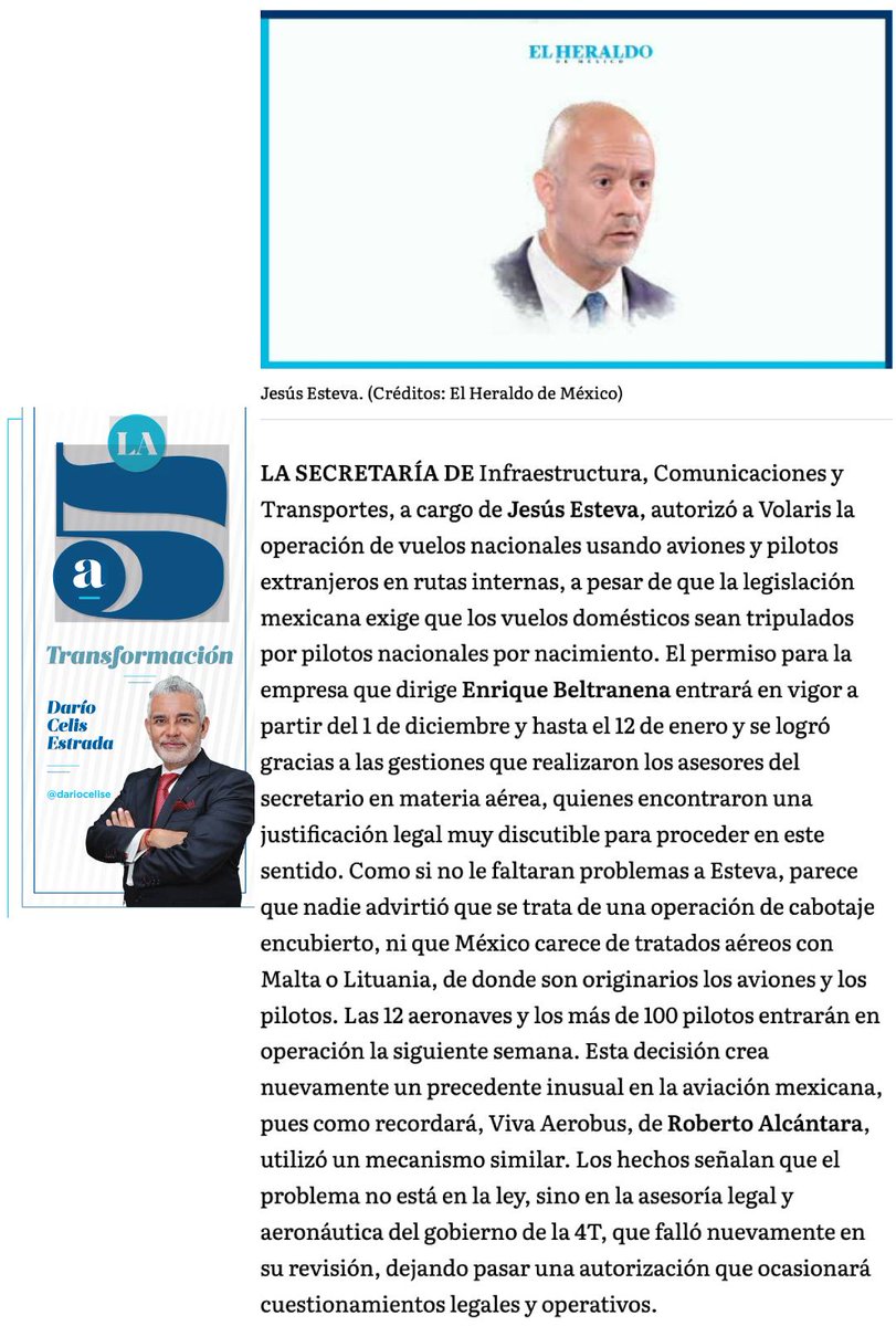dariocelise's tweet photo. #LaQuintaTransformación
@SICTmx autorizó a @viajaVolaris la operación de vuelos nacionales usando aviones y pilotos extranjeros en rutas internas, a pesar de que la legislación exige que los vuelos domésticos sean tripulados por mexicanos por nacimiento.
https://t.co/t3fjsfUH8r https://t.co/ADxazALgR4
