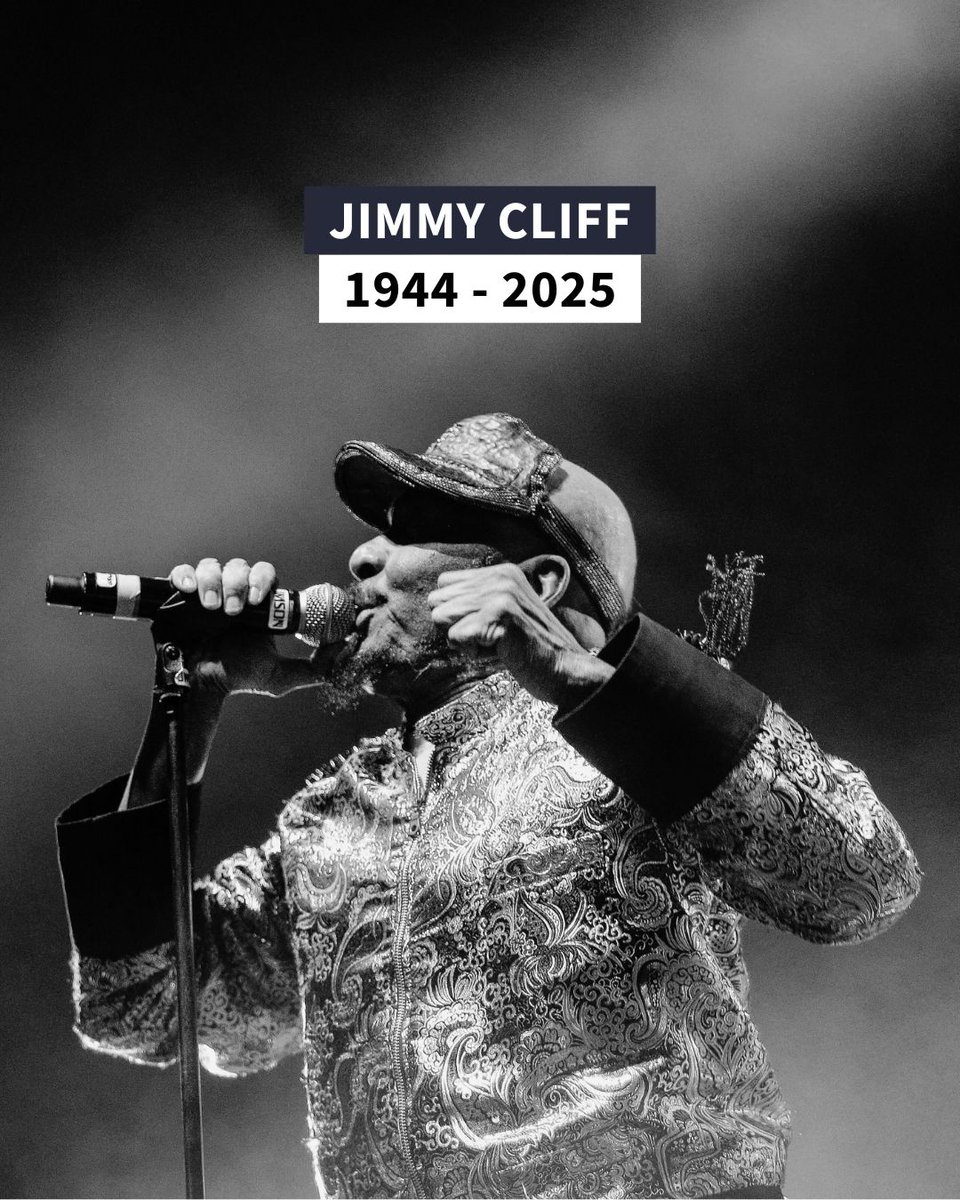 ⚫️ Le chanteur jamaïcain Jimmy Cliff, légende jamaïcaine du reggae, né James Chambers, est décédé d'une pneumonie à l'âge de 81 ans, a annoncé sa famille sur son compte Instagram lundi.