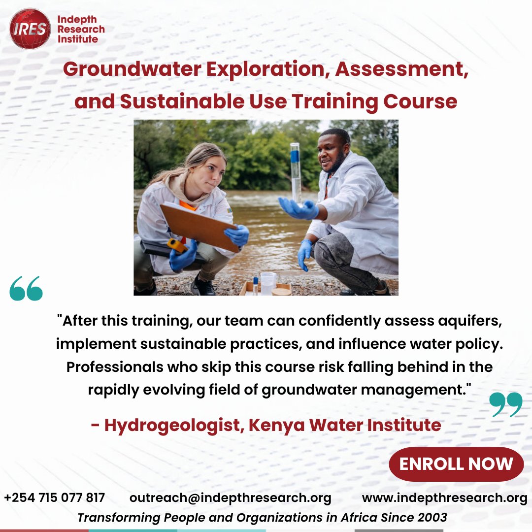 Indepthresearch's tweet image. Our Groundwater Exploration, Assessment, and Sustainable Use course has equipped professionals with the hands-on skills, practical insights, and advanced techniques needed to excel in water resource management. 

Register today: shorturl.at/PSTjG

#IRESExperience #WASH
