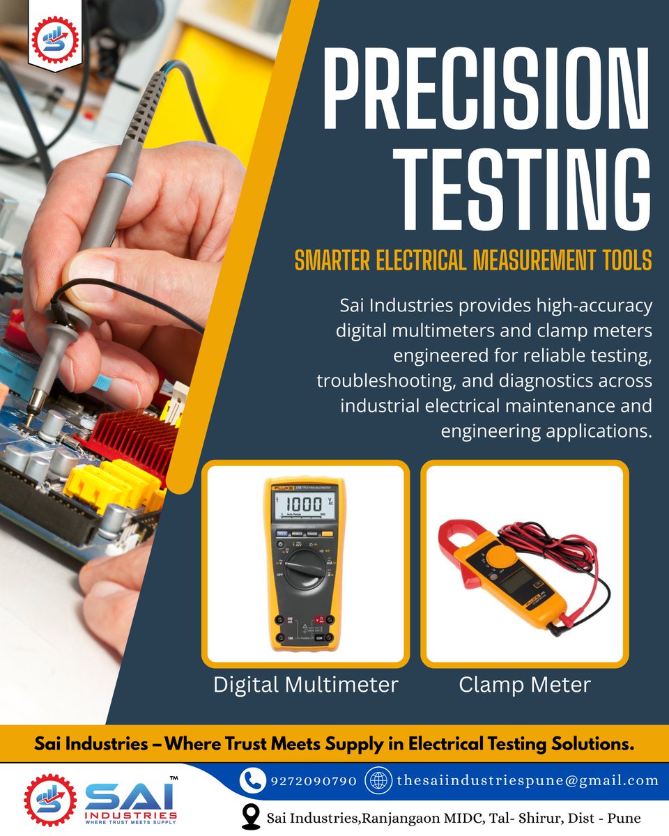 Sai__Industries's tweet image. Level up your electrical testing with Sai Industries’ precision digital multimeters and clamp meters—built for accuracy, durability, and on-site performance. Trusted by technicians and engineers nationwide.

#ElectricalTesting #saiindustries