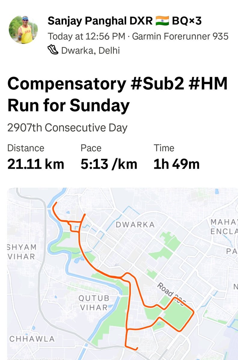 sanjaypanghal's tweet image. The only limit to your impact is your imagination and commitment.
Compensatory #Sub2 #HM as couldn&apos;t do it yesterday due to travel for essential work.
#AdmireYourself 
#pangale #nonstoprunner #Runपगले #DXR #मक्खनदौड़ #RunningMonk #fitness #running @FitIndiaOff @DwarkaXpress