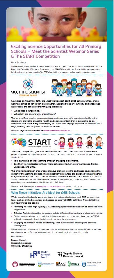 ESCItweets's tweet image. Exciting opportunities for all primary schools - Meet the Scientist webinar series &amp;amp; the START competition. More details below.