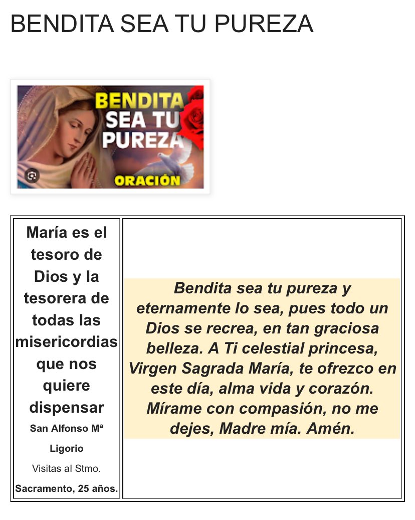 Oración #bendita_sea_tu_pureza