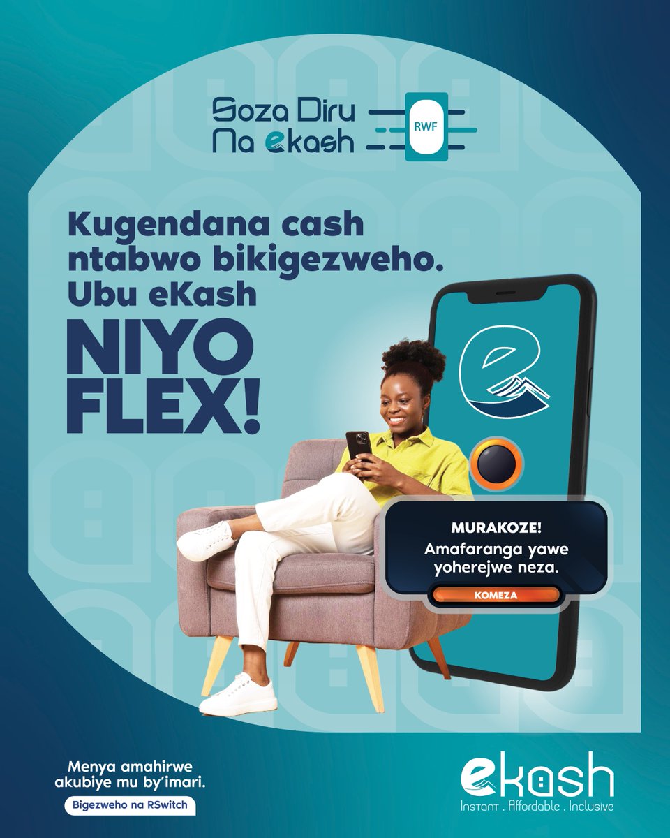IGIHE's tweet photo. Kuki wakomeza gutwara amafaranga mu mufuka? Ikirenze nuko eKash iguha amahoro ukishyura cyangwa ukohereza amafaranga aho uri hose ukoresheje telefoni yawe. Birihuta, birizewe kandi nta stress.
#eKash #RSwitch https://t.co/MQ2ved55CM