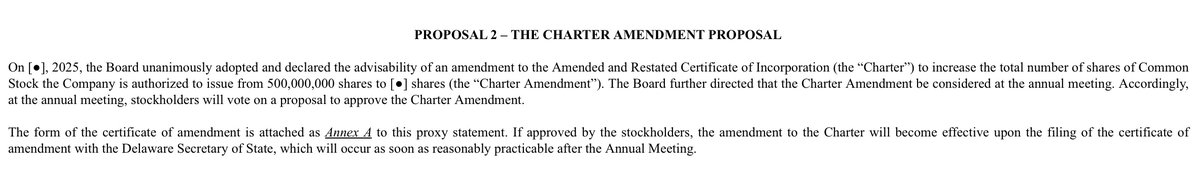 mitqyu's tweet image. 공시된 BMNR 26년 연례 주주 총회 안건에서 참고할만한 내용이 있어 요약 공유드림.

1. 주식 발행 한도 증액 예정
현재 최대 5억 주인 발행 주식 수 한도를 증액 (미공개) 할 예정이다. 이는 일찍이 다룬 적이 있는데, ETH의 5% 를 매수하기 위해서는 주식 수가 살짝 모자라기 때문에 추가 한도가…