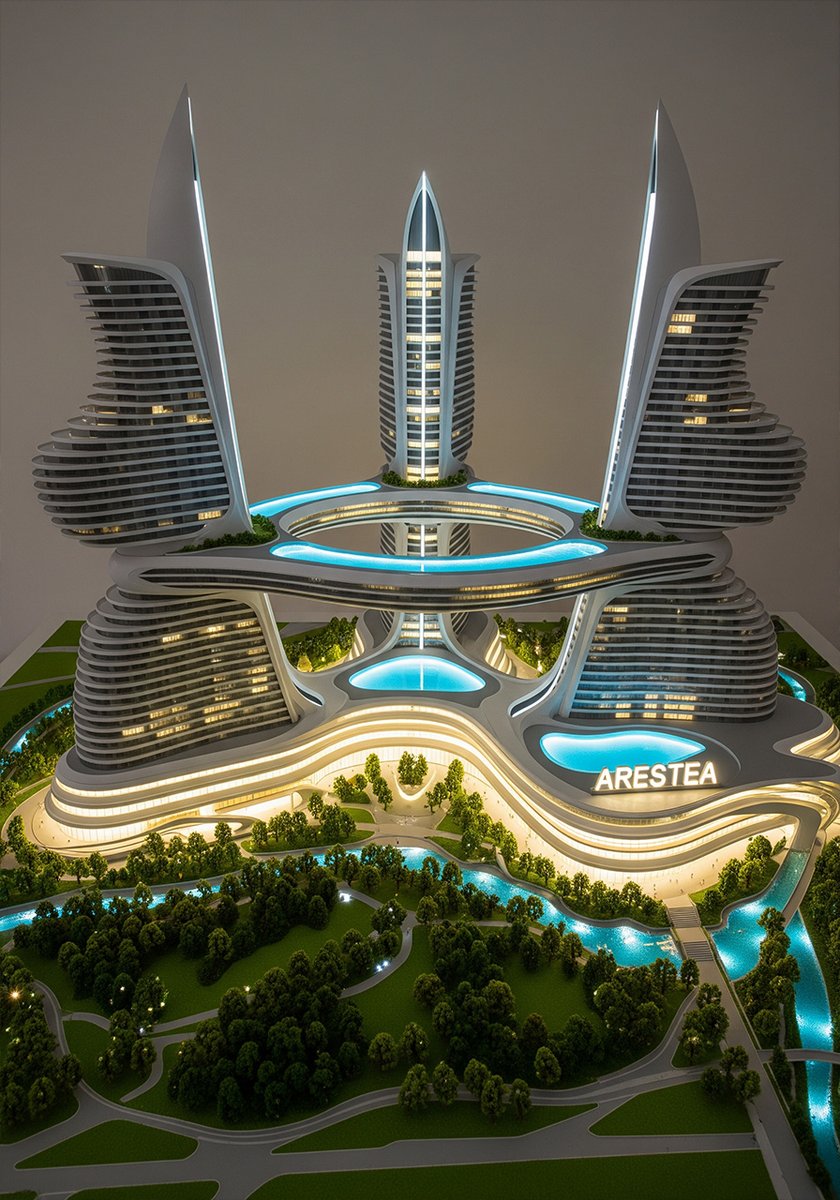AresteaStudio's tweet image. #architecturalmodel #greenarchitecture #futurebuildings #conceptualarchitecture #ecopolis #arcology #generativearchitecture #greenroof #skyscraper #futurecity #megastructure #tbilisi #residentalarchitecture #housing #housingproject