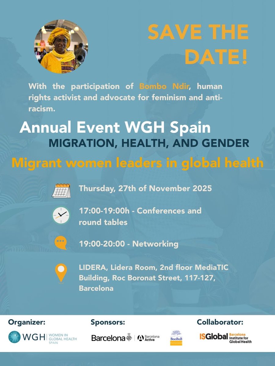 Join Women in Global Health Spain for the Annual Event: “Migration, Health, and Gender”
📅 Nov 27, 2025
📍 LIDERA, MediaTIC Building, Barcelona
Together, we’ll explore how migration, health, and gender intersect, &amp; what this means for equity, and the future of global health.