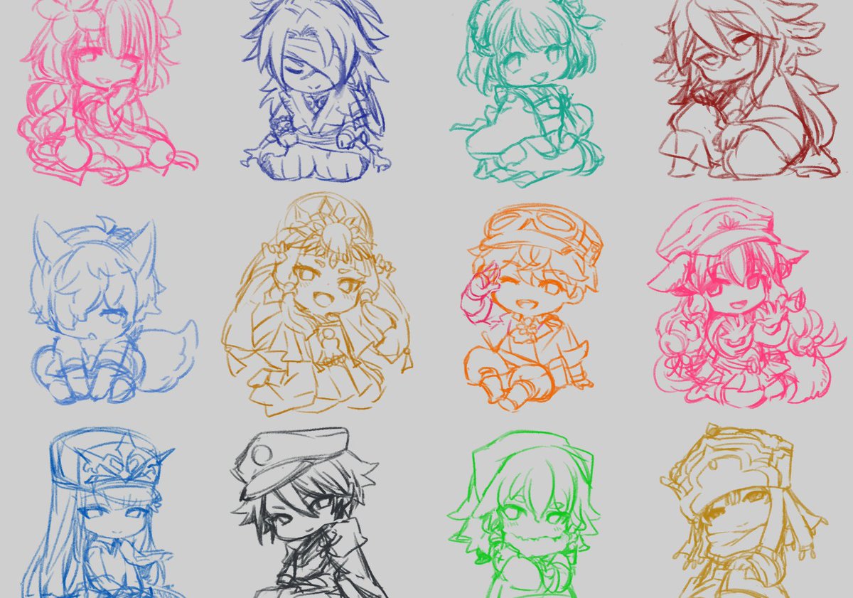 hisui_minaRF's tweet image. デフォルメなら全員描けるのでは！と意気込んだものの人数が多いね…？？あと顔のバランスを揃えるのが難しいです。ブレます