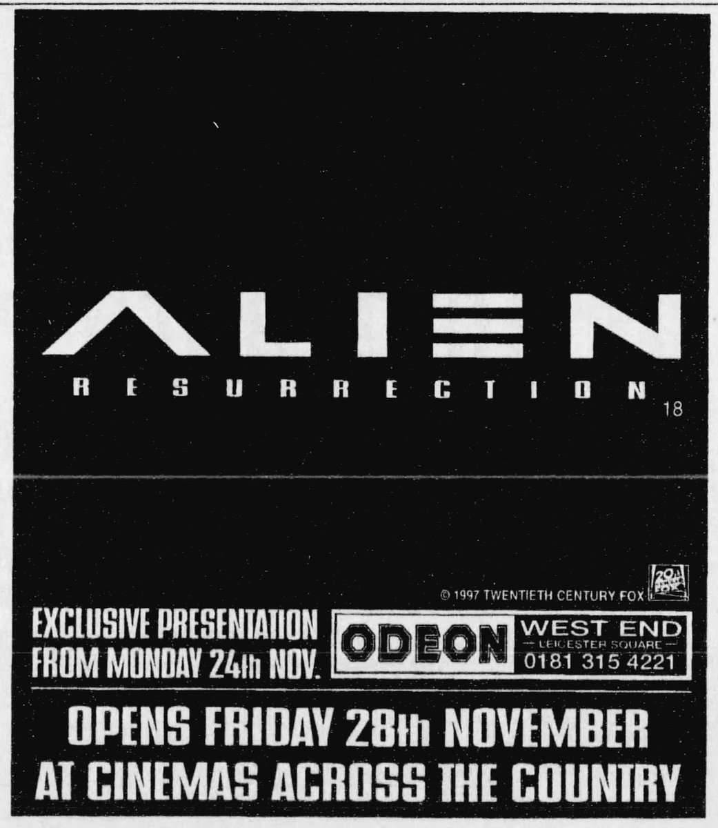 On this day November 24th, 1997, ALIEN RESURRECTION opened in London exclusively at the Odeon, West End..
