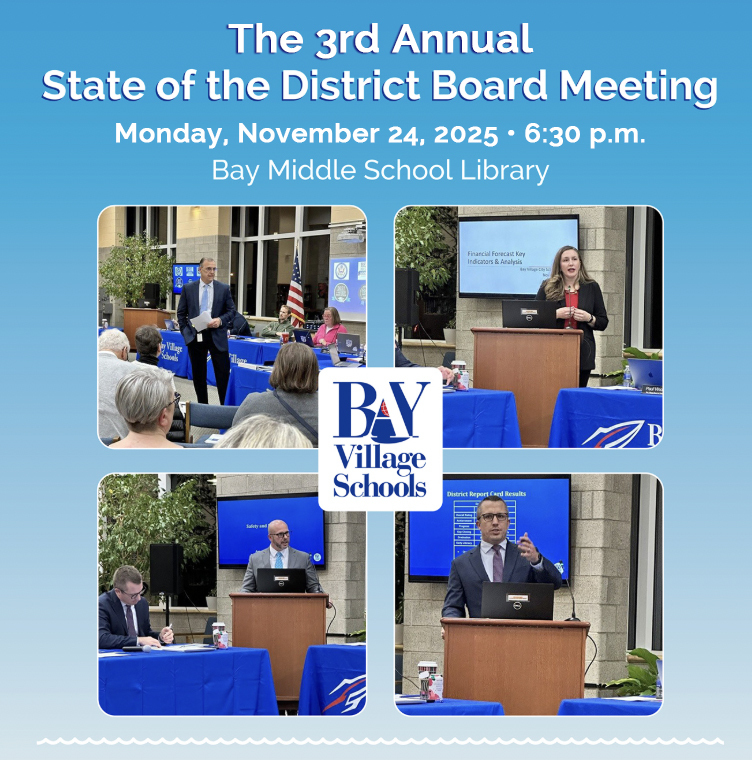 TONIGHT! All Bay residents are encouraged to attend this evening's State of the District Board Meeting at 6:30 p.m. at Bay Middle School Library.