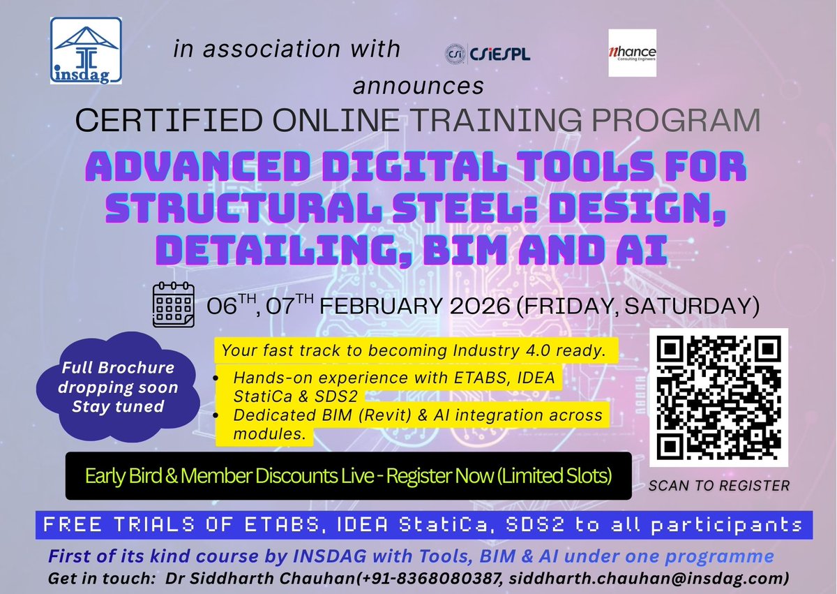 twit_insdag's tweet image. INSDAG’s Advanced Digital Tools for Structural Steel training is now open.
Early Bird &amp;amp; Member Discounts are limited.
Register: lnkd.in/d37hgN8S

#INSDAG #StructuralEngineering #AI #Industry4