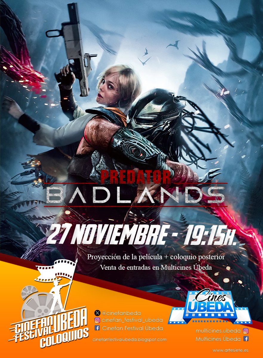 📽️El próximo Coloquio Cinefan Festival estará dedicado a la película Predator: Badlands🍿

➕información pinchando en el enlace.

#cinefanfestival #coloquioscinefan #cinefanubeda

cinefanfestivalubeda.blogspot.com/2025/11/el-pro…