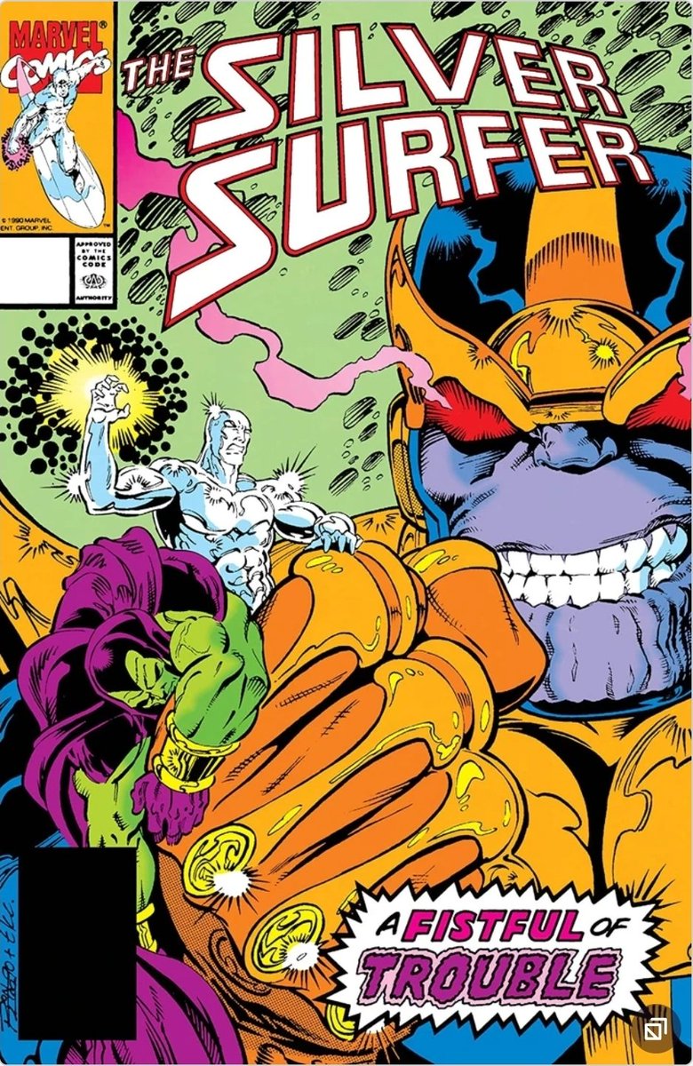 defdave's tweet image. #Surfer87 44
Thanos Is Back! (After the 2-issue limited series, &quot;Thanos Quest&quot;) AND HE HAS ALL SIX INFINITY GEMS! 
He is now the supreme being in the universe and SS &amp;amp; Drax are powerless against him. He is now a god and no one can stop him...except maybe... MEPHISTO! 
OH, 🤬
🔥