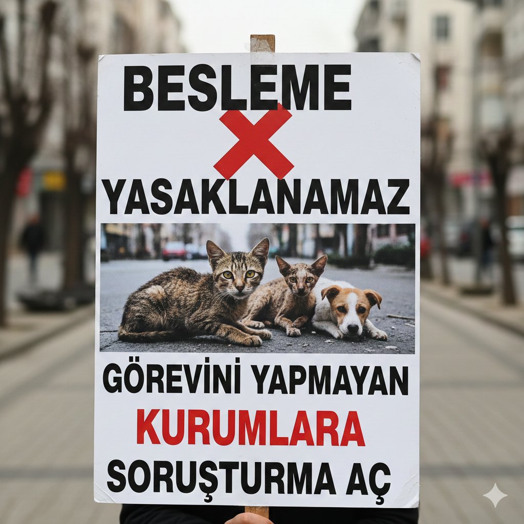 Sen besleme yasaklayacagına aç susuz bırakacagına 
21 yıldır görevini yapıp kısırlaştırmayan kurumlarına soruşturma aç 

Asıl yasal olan bu sorumluluktan kaçmayın yasa emri budur 

Gücünüz masum hayvana mı yetiyor   koltuk başında görev yapan kurum yetkililerine gücünüz