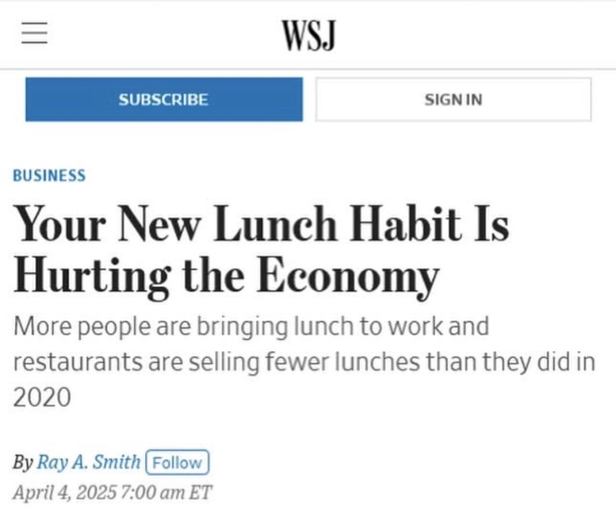 mcsquared34's tweet image. Corporate media lecture us about our spending habits and tell us we are poor bc we go out to eat too often and buy too many lattes, but also beg us to please please please go out to eat and buy lattes, &amp;amp; we shouldn’t pack our lunch bc we need to make sacrifices for the economy 🥴