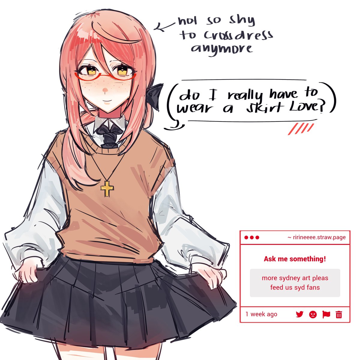 sydney in a skirt
#dol #degreesoflewdity