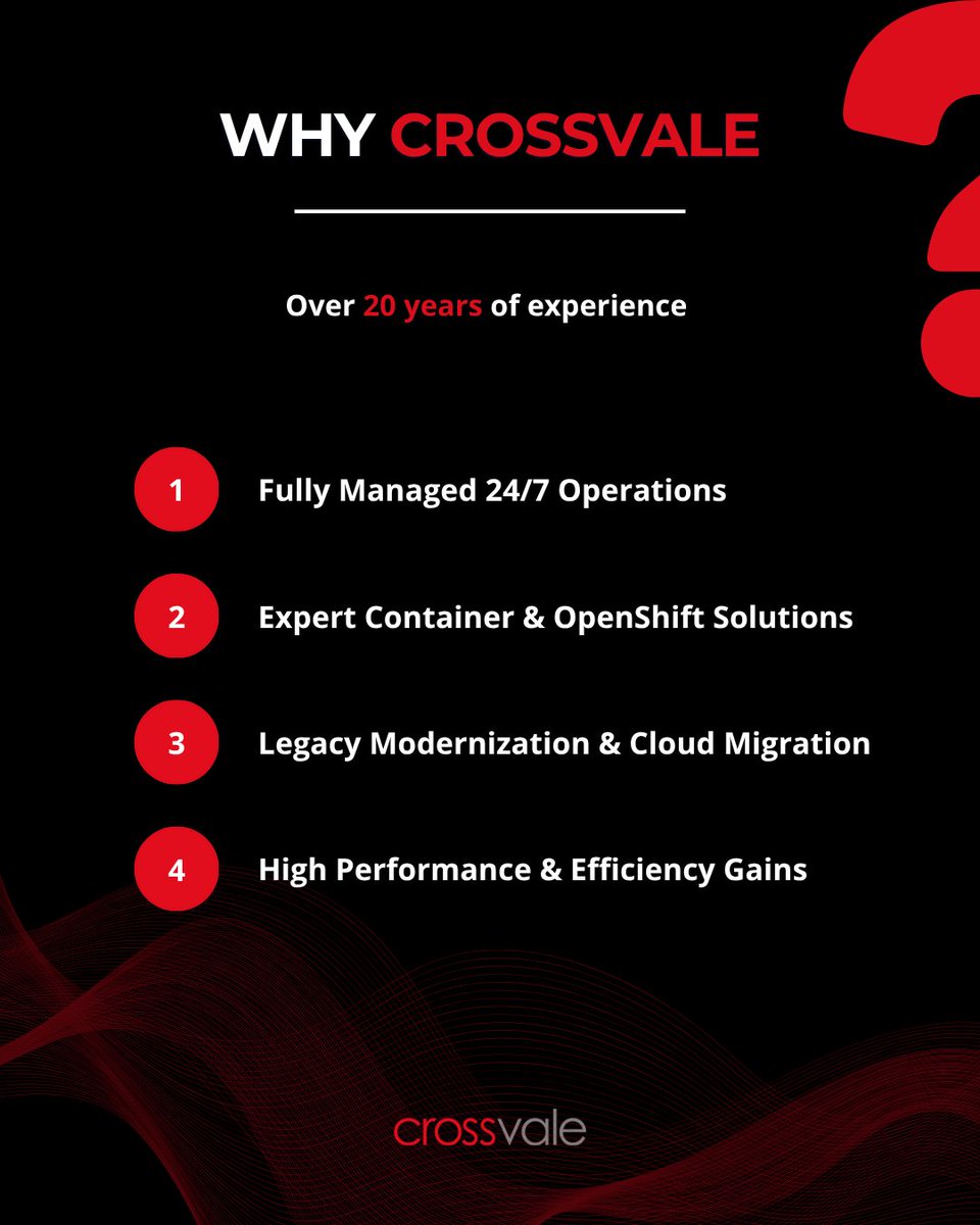 crossvale's tweet image. 🚀 Boost your business with Crossvale

✔️ Expert container &amp;amp; OpenShift solutions
✔️ 24/7 managed operations
✔️ Cloud migration &amp;amp; legacy modernization
✔️ High performance &amp;amp; efficiency gains

➡️ Scale today: hubs.ly/Q03VbFNx0

#CloudSolutions #OpenShift #TechInnovation