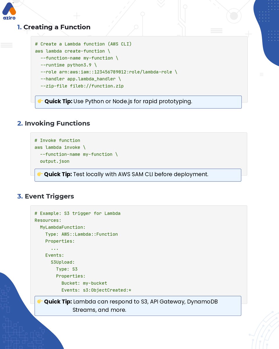 AziroTech's tweet image. This Lambda CLI &amp;amp; workflow cheatsheet gives developers a crisp, ready-to-use reference for functions, triggers, logging, scaling, and best practices!

Keep it saved

Learn more: aziro.com/services/aziro…

#Serverless #AWSLambda #TheFilteredEngineer #Cheatsheet #AziroTech