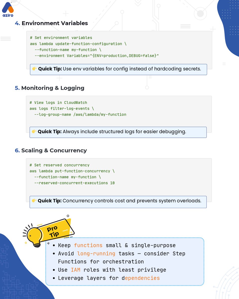 AziroTech's tweet image. This Lambda CLI &amp;amp; workflow cheatsheet gives developers a crisp, ready-to-use reference for functions, triggers, logging, scaling, and best practices!

Keep it saved

Learn more: aziro.com/services/aziro…

#Serverless #AWSLambda #TheFilteredEngineer #Cheatsheet #AziroTech