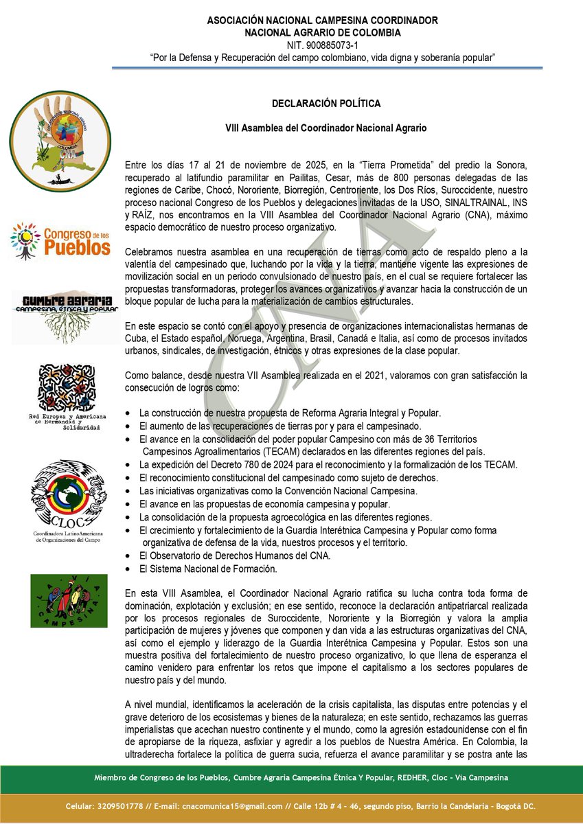 Coordinador Nacional Agrario | CNA-Colombia tweet media