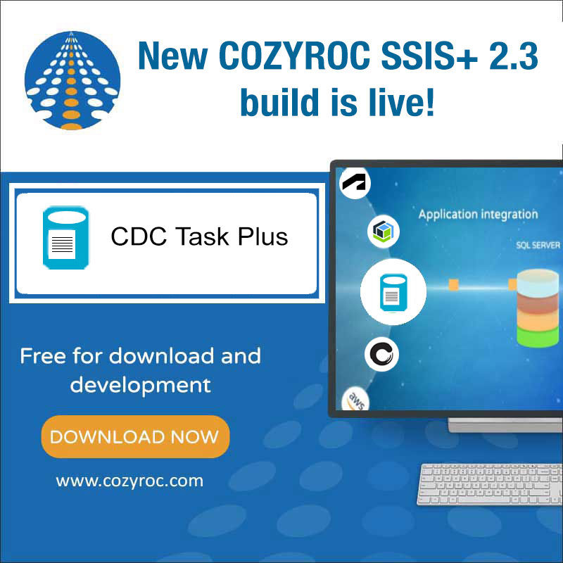 CozyRoc's tweet image. CDC Task Plus by #COZYROC to manage and coordinate the processing of change data within an SSIS package cozyroc.com/ssis/cdc-task
📑The task interacts with a CDC-enabled data source to track changes such as inserts,updates and deletes, and manages state information #SSIS #Data #ETL