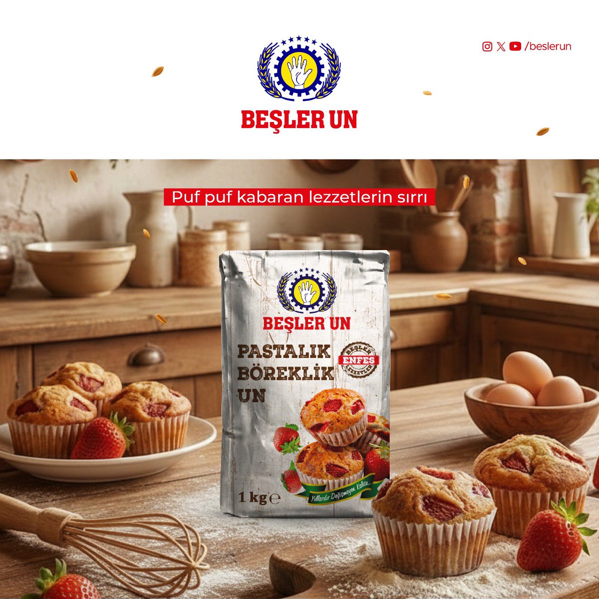 Puf puf kabaran lezzetlerin sırrı, Beşler Un'da gizli! 
​Mutfakta mucizeler yaratmanız için gereken tek şey. Pastalık ve Böreklik Unumuzla tanışın, favori tariflerinizi bir üst seviyeye taşıyın.

​#BeşlerUn #PufPufLezzet #MutfakSırları #PastaBörek #KaliteninAdresi