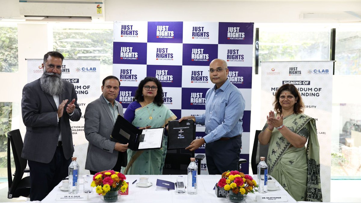 CLABForChildren's tweet photo. We’re proud to announce a landmark collaboration between C-LAB and Galgotias University @GalgotiasGU  to strengthen India’s #childprotection ecosystem. https://t.co/8npVmSJUC8
