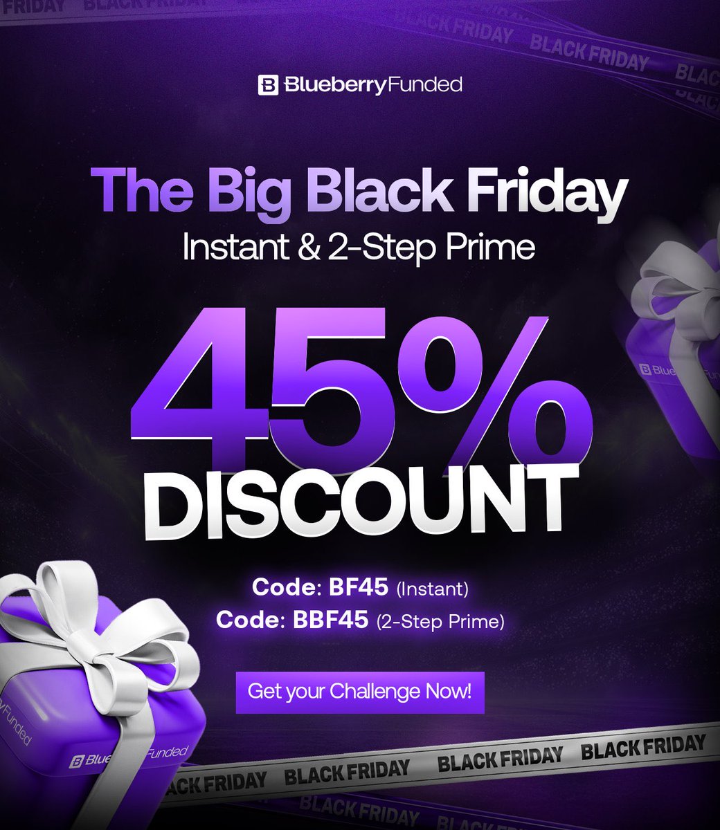 BBFJPOfficial's tweet image. 【Black Fridayセール開催中🫐】

PrimeとInstantが45%OFF に！
このブラックフライデーだけの特別価格！

期間限定のチャンスを掴むなら今🔥

Instant用コード：BF45
Prime用コード：BBF45

#BlueberryFunded #ブラックフライデー #プロップファーム #FX