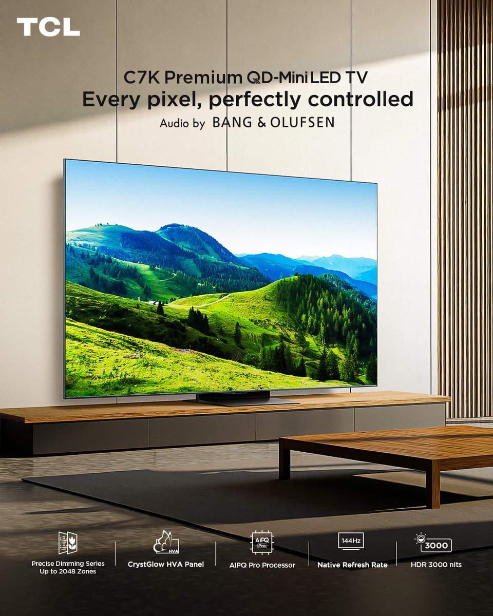 TCLPak's tweet image. With QD-Mini LED technology, the C7K QD-Mini LED TV makes every detail come alive, stunning contrast, deep blacks, and brightness that feels just right.
Beautifully precise, every time! 🌆

Learn more: bit.ly/3Ur1RiU

#C7K #QDMiniLED2025 #QDMiniLED #QDMiniLEDTVs #MiniLED