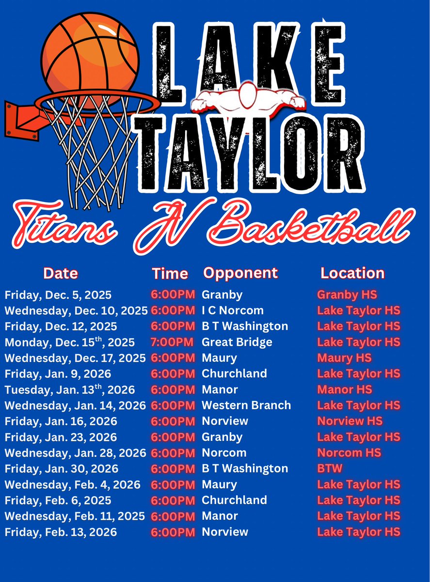 Junior Varsity 25’-26 Season Schedule 💪🏽💪🏽