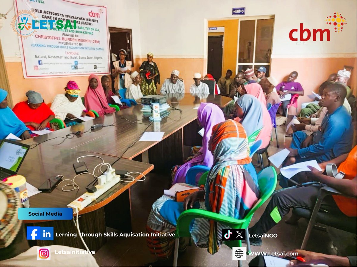 LetsaiNgo's tweet image. Today, LETSAI brought together Persons with Disabilities from three communities for a training on IGAs, basic business management, and book-keeping under the BASSICC Project. 

#DisabilityEmpowerment 
#SkillsTraining 
#InclusiveCommunities 

@UNICEF_Nigeria 
@UN
@UNWomenWatch