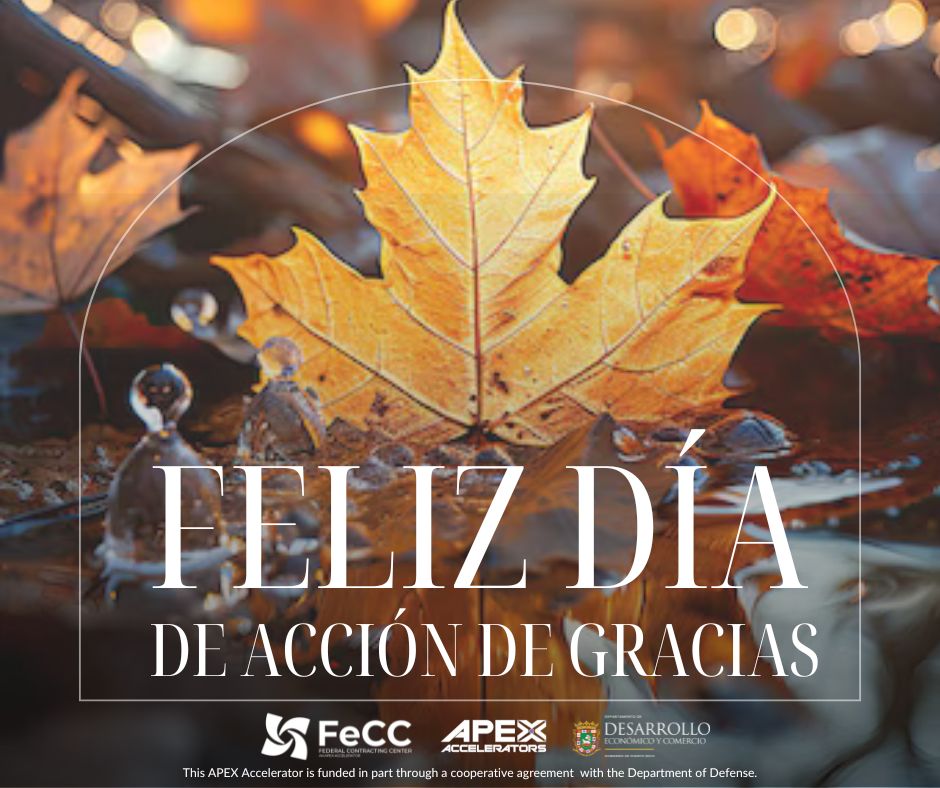 PuertoRicoFeCC's tweet image. Agradecidos por nuestras empresas, alianzas y la oportunidad de servir.
🍁 Feliz Día de Acción de Gracias de parte del FeCC, APEX Accelerator del DDEC.
#AcciónDeGracias #FeCC #APEXAccelerators #DDEC